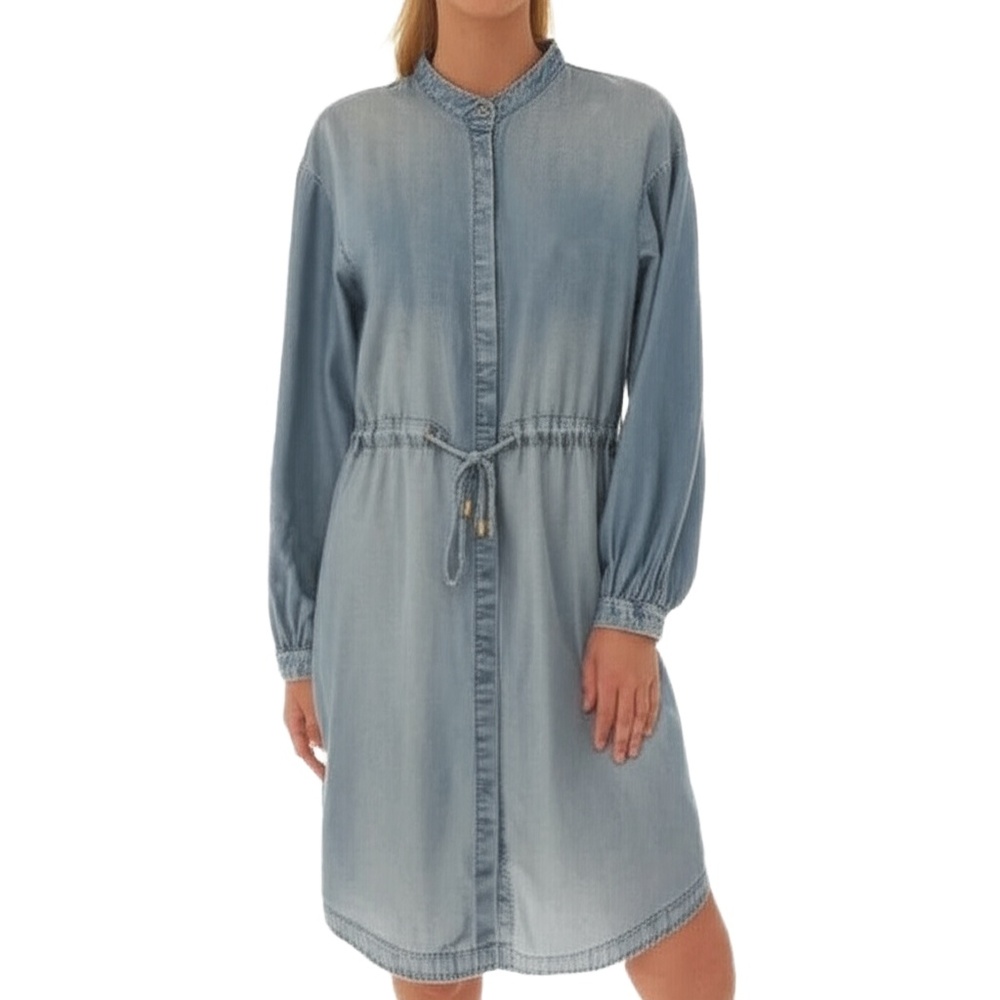 A New Day Shirtdress Chambray Blue Drawstring Waist Relaxed Boho Casual Size S